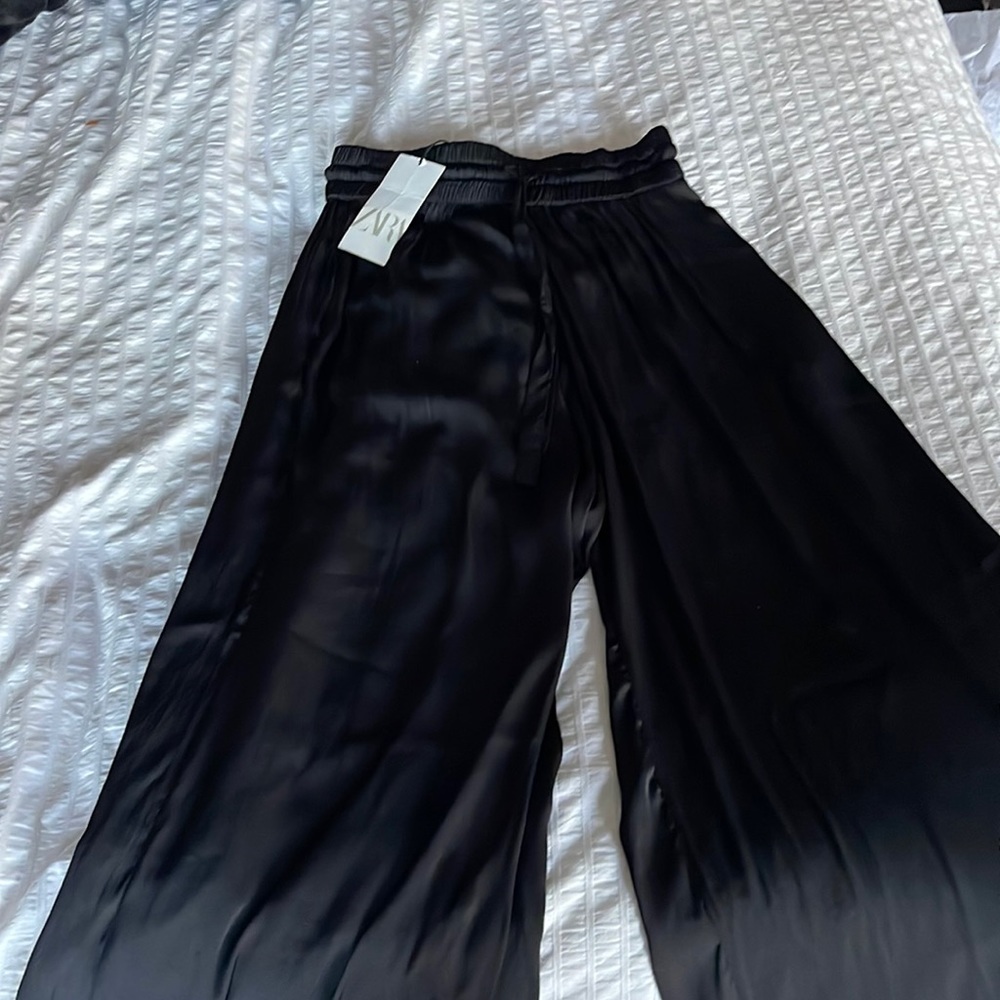 ZARA BLACK ELASTIC DRAWSTRING PALAZZO PANTS TRF